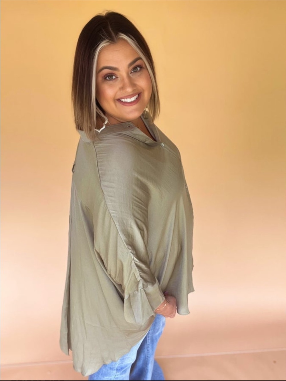 Olive Lightweight Button-Front Women's Tunic